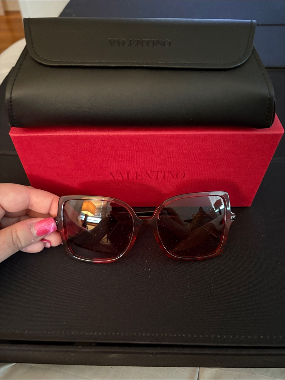 New Valentino Women’s Gradient Brown and Red Tortoiseshell Sunglasses